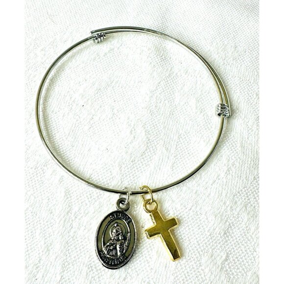 NEW! St Jude and St Anthony Pray For Us Bracelet Cross Religious Christian - Picture 2 of 3